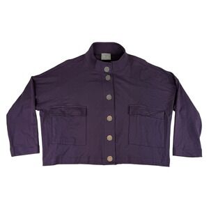 Chalet et Ceci Jacket Womens 2 Purple Button‎ Mock Neck Oversized Cotton Blend